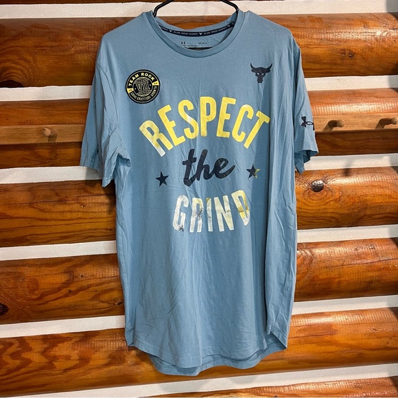 Under Armour Blue and Yellow 'Respect the Grind' Tee - Picture 1 of 3